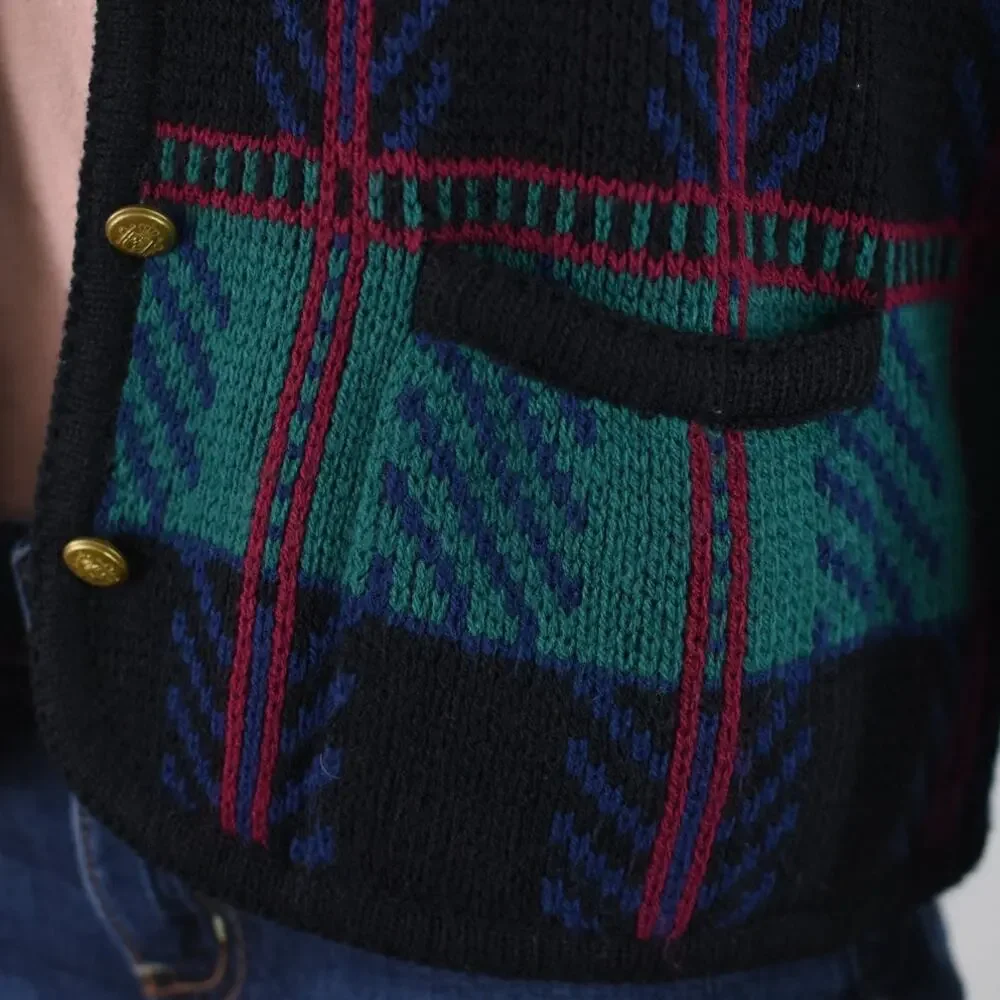Tally-Ho Vintage 80s Plaid Cardigan, Black & Green, Women's Medium - Picture 7 of 10